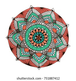 Flower mandala in hand drawn style. For web, shop, creative design. Vector illustration.