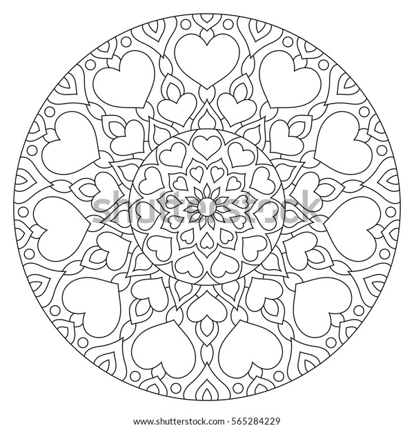 Download Flower Mandala Hearts Coloring Page Valentines Stock ...