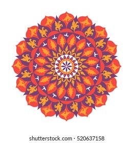 Flower mandala, henna pattern. Indian, asian, arabic, islamic, ottoman, moroccan motifs. Vector illustration.