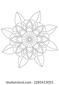 Ilustración de mandala de flores. Patrón oriental, elementos decorativos vintage Patrón caleidoscopio de fácil mandala sobre fondo blanco 
Página de coloreado para adultos 