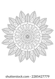 Flower mandala illustration. Oriental pattern, vintage decorative elements Easy mandala kaleidoscope pattern on white background 
Adult coloring page 