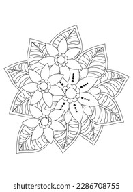 Ilustración de mandala de flores. Patrón oriental, elementos decorativos vintage Patrón caleidoscopio de fácil mandala sobre fondo blanco 
Página de coloreado para adultos 
