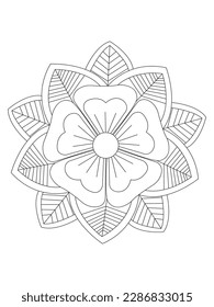 
Ilustración de mandala de flores. Patrón oriental, elementos decorativos vintage Patrón caleidoscopio de fácil mandala sobre fondo blanco 
Página de coloreado para adultos 