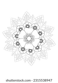 Flower mandala illustration. Oriental pattern, vintage decorative elements Easy mandala kaleidoscope pattern on white background 
Adult coloring page