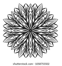 Flower mandala in indian style for coloring book and adults. Vector illustration. Isolated on white