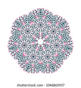 Flower Mandala, isolated design element. Decorative round weave design ornaments. Anti-stress therapy patterns. Oriental vector.