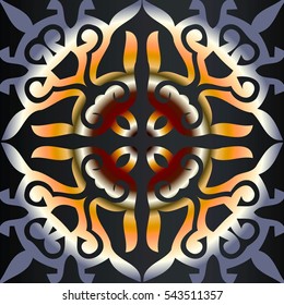 Flower mandala isolated on black background Oriental style, floral pattern