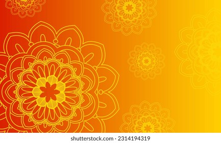 Flower mandala on orange background floral illustration.