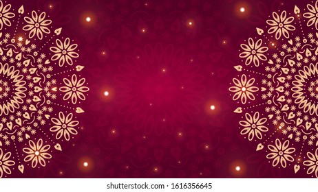 Flower mandala on red background. Festive folk floral illustration with place for text
