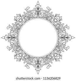 flower mandala on a white background. Stylized medieval round ornament. The circular element of the decor. Template for any surface. Sketch of tattoo. vintage frame - vector illustration