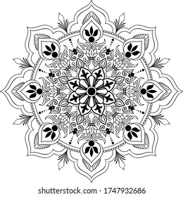 flower mandala on a white background. Stylized medieval round ornament. The circular element of the decor. Template for any surface. Sketch of tattoo. - vector illustration