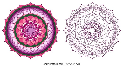Mandala de flores sobre fondo blanco. Libro de colorantes antiestrés para niños y adultos. Elemento decorativo para el diseño