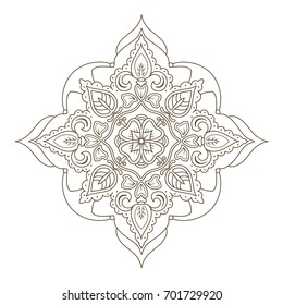 Flower mandala. Oriental emblem for flower shop. Coloring page in zentangle style.