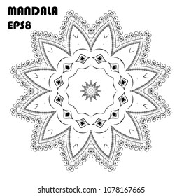 Flower Mandala. Oriental pattern, islam, arabic, indian, moroccan, asian, turkish, mystic, ottoman motifs. Coloring book element