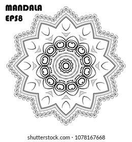 Flower Mandala. Oriental pattern, islam, arabic, indian, moroccan, asian, turkish, mystic, ottoman motifs. Coloring book element