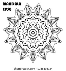 Flower Mandala. Oriental pattern, islam, arabic, indian, moroccan, asian, turkish, mystic, ottoman motifs. Coloring book element