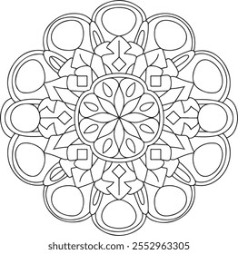 Mandala de flor, padrão oriental, ilustração vetorial. Islã, árabe, indiano, marroquino, espanha, turco, paquistão, chinês, místico, otomano motivos. Colorir página do livro, árabe, livro, mandala, flor