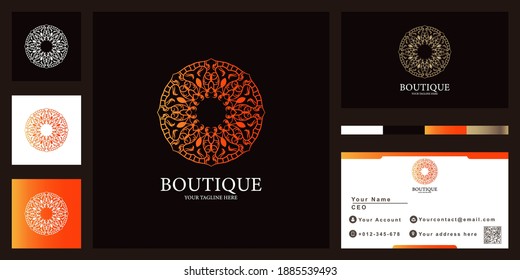 Flower, mandala or ornament luxury logo template design with business card.