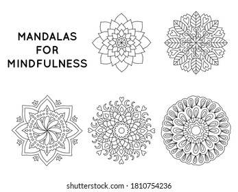 Flower mandala outline patterns for coloring books