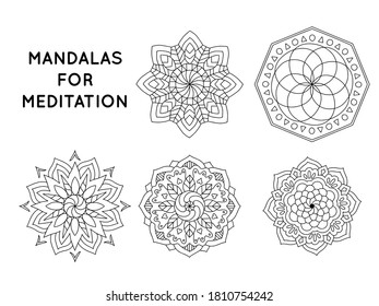 Flower mandala outline patterns for coloring books
