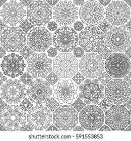 Flower Mandala pattern for coloring book. Black and white ethnic henna pattern.Vintage decorative elements.Islam, Arabic, Indian, moroccan, turkish, pakistan, chinese ottoman motifs
