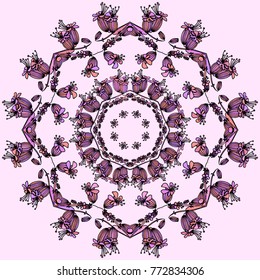 Flower mandala pink vector illustration decorative pattern. Doodle flower pattern pink isolated on pink background. Coloring page design with flowers mandala pattern. pink flower mandala.