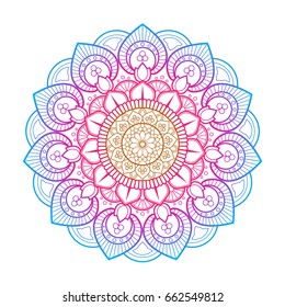 Flower Mandala. Printable package decorative elements. Oriental, mystic, alchemy pattern. Coloring page template. Vector illustration. 