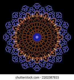 Flower mandala. Round line art floral celtic pattern. Tribal ethnic beautiful vector background. Fractal colorful circle pattern. Floral ornament. Ornate patterned mandala design. Plate. Rosette.
