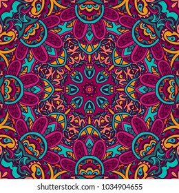Flower Mandala round ornament. Oriental pattern with fantasy floral decorative elements and paisley.