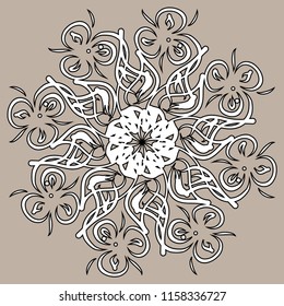 Flower mandala. Round pattern. Ornament. Flowers. Invitation, t-shirt print, wedding card. Tattoo element.Vector illustration.