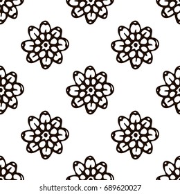Flower mandala seamless pattern in hand drawn style for prints, fabric and ceramic. Vector illustration. 