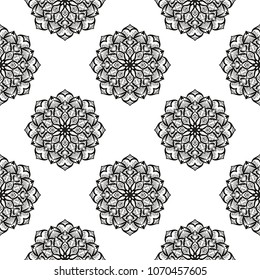 Flower mandala seamless pattern in indian style for textile and print. Vector illustration. 