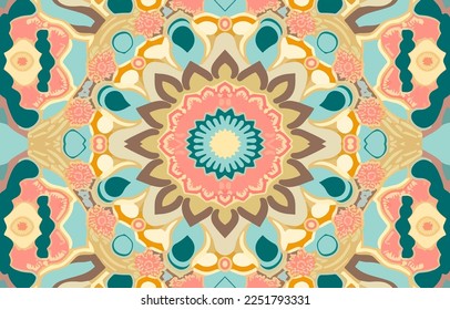 Mandala de flores sin fisuras en tonos pastel. Resumen de la línea de tela gráfica moderna elegante estilo retro vintage minimalista. Diseño para textura de diseño de arte de impresión textil fondo fondo de fondo de fondo de papel pintado.