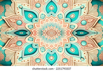 Flower mandala seamless pattern pastel tone. Abstract graphic fabric line modern elegant minimal vintage retro style. Design for texture textile print art design background wallpaper backdrop.