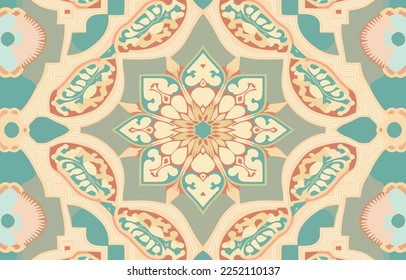 Flower mandala seamless pattern pastel tone. Abstract graphic fabric line modern elegant minimal vintage retro style. Design for texture textile print art design background wallpaper backdrop.
