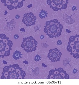Flower Mandala Seamless Pattern in Violet on Lila Background