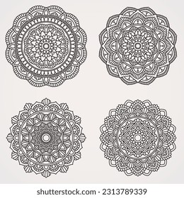 Flower Mandala Set with Ornaments. suitable for henna, tattoos, photos, coloring books. islam, hindu,Buddha, india, pakistan, chinese, arab