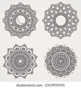 Flower Mandala Set with Ornaments. suitable for henna, tattoos, photos, coloring books. islam, hindu,Buddha, india, pakistan, chinese, arab