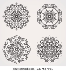 Flower Mandala Set with Ornaments. suitable for henna, tattoos, photos, coloring books. islam, hindu,Buddha, india, pakistan, chinese, arab