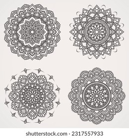 Flower Mandala Set with Ornaments. suitable for henna, tattoos, photos, coloring books. islam, hindu,Buddha, india, pakistan, chinese, arab