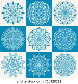 Flower Mandala set. Vintage decorative elements. Oriental pattern, vector illustration