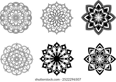 Un estilo de Vector de silueta de mandala de flores. Y contiene Formas y patrones.