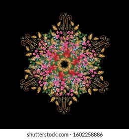Flower Mandala sketch pattern. Islam, Arabic, Indian, ottoman motifs on a brown, green and black colors. Vector Ethnic Oriental Circle Ornament.