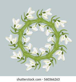 Flower Mandala. Spring snowdrop flowers to decorate the cards for birthday greetings, International Women's Day, Mother's Day. Vector illustration