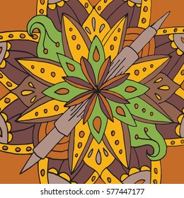 Flower mandala tile colorful background for cards, prints, textile and coloring books.