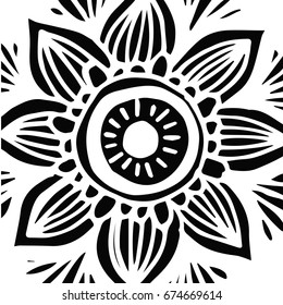 Flower mandala tile in hand drawn style for prints, fabric and ceramic. Vector illustration. 