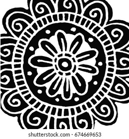 Flower mandala tile in hand drawn style for prints, fabric and ceramic. Vector illustration. 