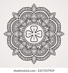 Flower mandala with traditional pattern and blend of four-leaf clover. suitable for henna, tattoos, photos, coloring books. islam, hindu,Buddha, india, pakistan, chinese, arab