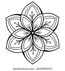 A flower mandala typically begins with a central focal point, such as a detailed blossom or a geometric flower core, from which petal-like shapes expand outward in layers.
