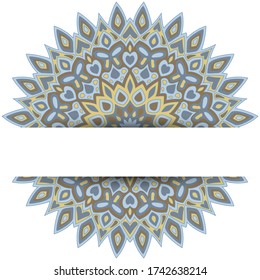 Blume mandala Vektorkarte Vorlage mit Textstelle. Das Design der Banner im Spa Center. Rund blumengeschmückte Mandala mit Schmetterling, Herz, Blatt, Blütenblätter, Blumenformen. Indische Medaille.